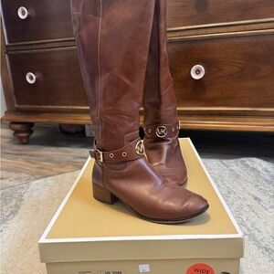 Michael Kors Chestnut Leather Tall Boots- size 10 M WIDE SHAFT